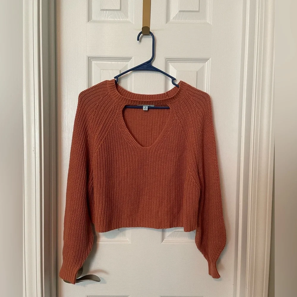 She + Sky Orange Cropped Sweater - Picture 1 of 4